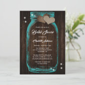 Rustikales Land Aquamarinen Holz Mason Jar Brautpa Einladung (Stehend Vorderseite)