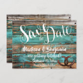 Rustikales Land, Aquamarines Holzhufeisen Save the Postkarte (Vorne/Hinten)