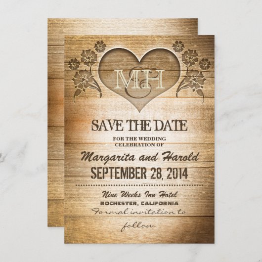 rustikales Land aus Holz speichern Dattelkarten Save The Date (Vorne/Hinten)