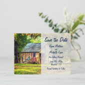 Rustikales Land Barackenflagge Save the Date Einladung (Stehend Vorderseite)