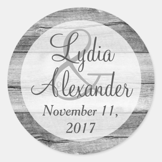 Rustikales Land Barholz Hochzeit Braun & Groom Runder Aufkleber (Vorderseite)