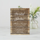 Rustikales Land Barn Wood Bridal Dusche Einladunge Einladung (Stehend Vorderseite)