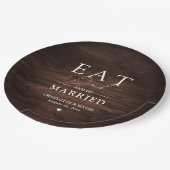 Rustikales Land Barn Wood essen Drink und Verheira Pappteller (Schrägansicht)