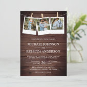 Rustikales Land Barn Wood Foto Collage Hochzeit Einladung (Stehend Vorderseite)