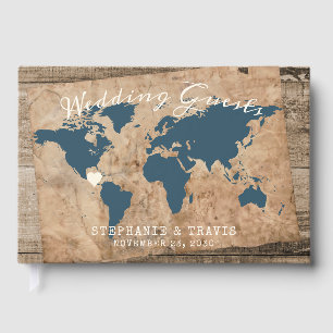 Rustikales Land Barn Wood Weltkarte Thema Gästebuch