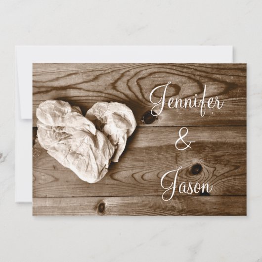 Rustikales Land Barnholz Herz Einladung zur Hochze (Rückseite)