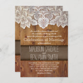 Rustikales Land Barnholz Spitzen Hochzeit Einladun Einladung (Vorne/Hinten)