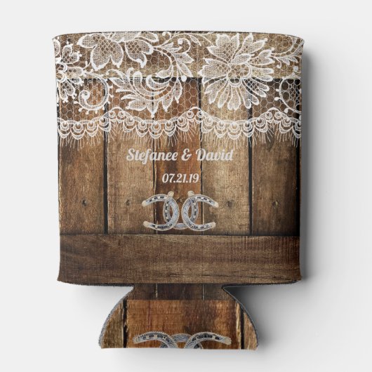Rustikales Land Barnwood Lace Wedding Dosenkühler (Rückseite)