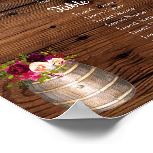 Rustikales Land Barrel Boho Hochzeitsdiagramm Poster (Ecke)