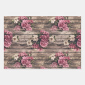 Rustikales Land bedrückt Holz rosa Florals Geschenkpapier Set (Vorderseite 3)