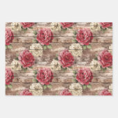 Rustikales Land bedrückt Holz rosa Florals Geschenkpapier Set (Vorderseite 2)
