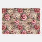 Rustikales Land bedrückt Holz rosa Florals Geschenkpapier Set (Vorderseite)