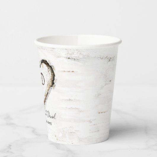 Rustikales Land Birch Tree Barke Liebe Herz Romant Pappbecher (Links)