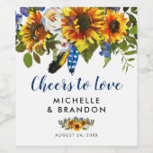 Rustikales Land Blauer Sonnenblume jubelt Liebe Weinetikett (Einzelnes Label)