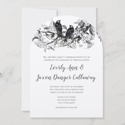 Rustikales Land blühende Wald Love Bird Hochzeit Einladung (Vorderseite)