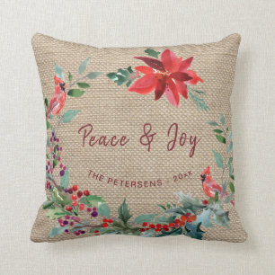 Rustikales Land blumengeschmückt Weihnachtskranz Kissen