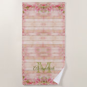Rustikales Land Blumenrosa Holzfamilie Monogramm Strandtuch (Vorderseite)