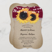 Rustikales Land Burgund Burlap Sonnenblume Hochzei Einladung (Vorne/Hinten)