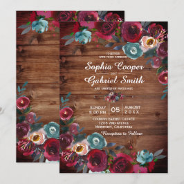 Rustikales Land Burgund Rote Marine Blumenhochzeit Einladung