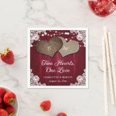 Rustikales Land Burgundy Wood Burlap Lace Wedding Serviette (Beispiel)