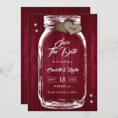 Rustikales Land Burgundy Wood Mason Jar Wedding Save The Date (Vorne/Hinten)