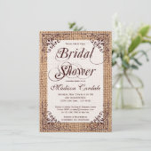 Rustikales Land Burlap Bridal Dusche Einladungen (Stehend Vorderseite)