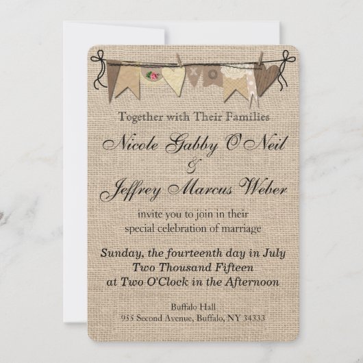 Rustikales Land Burlap Hochzeit Einladung (Vorderseite)