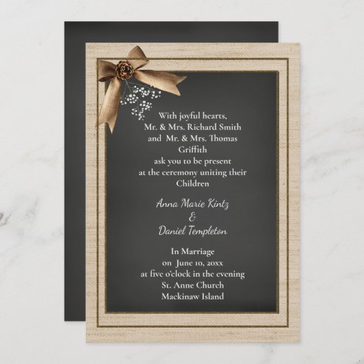 Rustikales Land Burlap Hochzeit Einladung (Vorne/Hinten)