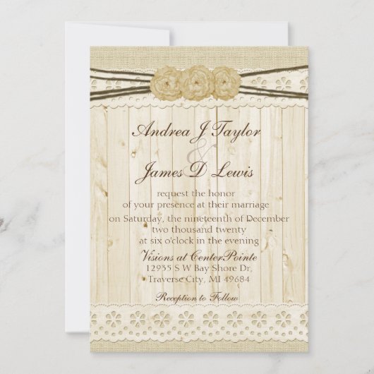 Rustikales Land Burlap Hochzeit Einladung (Vorderseite)