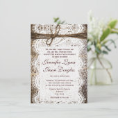 Rustikales Land Burlap Lace Ehe Einladung (Stehend Vorderseite)