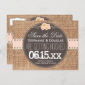 Rustikales Land Burlap Lace Save the Date Postkart Ankündigungspostkarte (Vorne/Hinten)