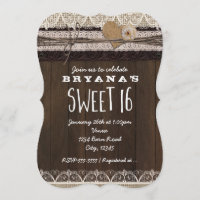 Rustikales Land Burlap & Lace SWEET 16 Einladung