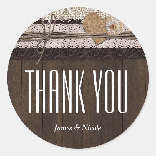 Rustikales Land Burlap Lace & Wood Gevor Sticker (Vorderseite)