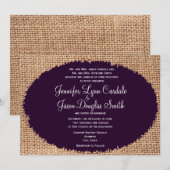 Rustikales Land Burlap Lila Hochzeit Einladungen (Vorne/Hinten)