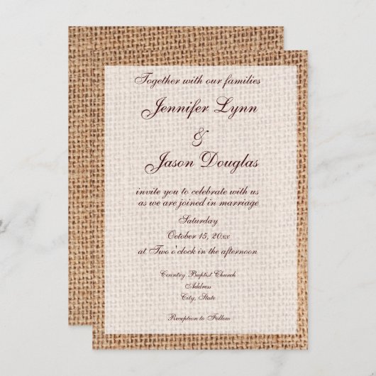 Rustikales Land Burlap Print Wedding Einladungen (Vorne/Hinten)