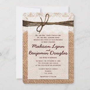 Rustikales Land Burlap Print Wedding Einladungen