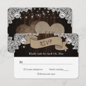 Rustikales Land Burlap Ribbon Holzschnitzereien Ho RSVP Karte (Vorne/Hinten)