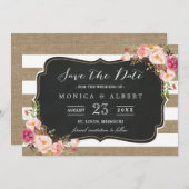 Rustikales Land Burlap Streifen Floral Save the Da Save The Date (Vorne/Hinten)
