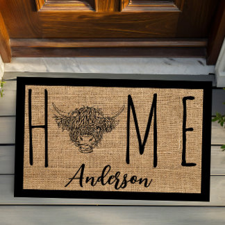 Rustikales Land Coole Kuh Imitate Burlap Familienn Fußmatte