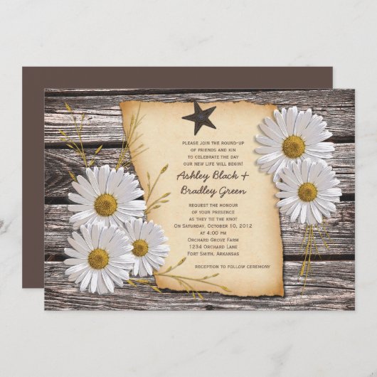 Rustikales Land Daisy Hochzeit Einladung (Vorne/Hinten)