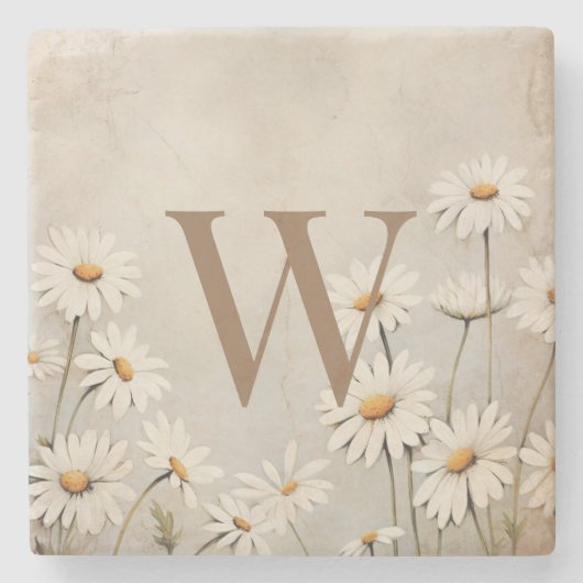 Rustikales Land Daisy Willkommen Steinuntersetzer (Vorderseite)