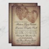 Rustikales Land Doppelherzen Holzhochzeit lädt ein Einladung (Vorne/Hinten)