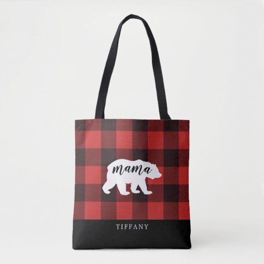 Rustikales Land Flannel Mama Bear Monogram Tasche (Vorderseite)