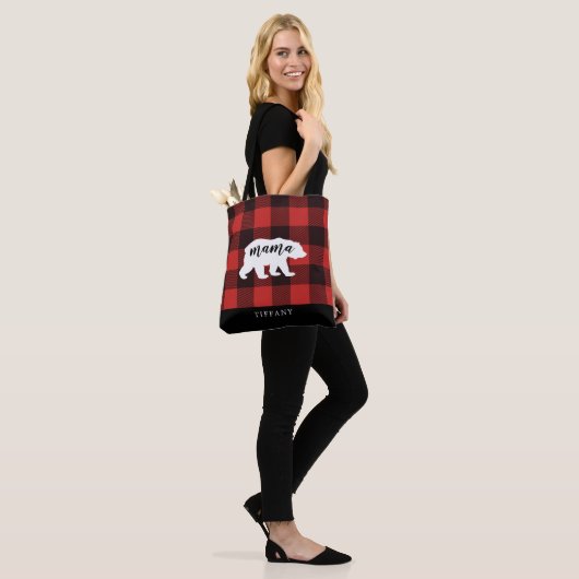 Rustikales Land Flannel Mama Bear Monogram Tasche (Am Model)