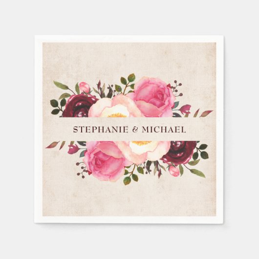 Rustikales Land Floral Burlap Papier Napkin Serviette (Vorderseite)
