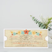 Rustikales Land Floral Ticket Tee Einladung (Stehend Vorderseite)