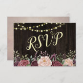 Rustikales Land florale Lichter auf dunklem Holz RSVP Karte (Vorne/Hinten)