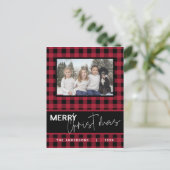 Rustikales Land frohe Weihnachten Kariertes Foto Postkarte (Stehend Vorderseite)