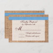 Rustikales Land gedruckt Burlap Blue Ribbon UAWG RSVP Karte (Vorne/Hinten)