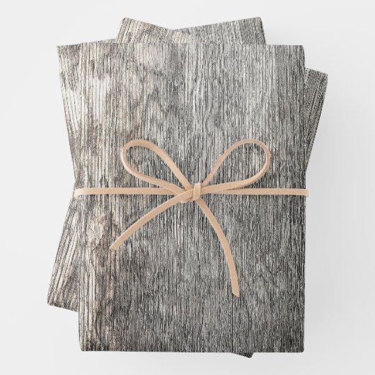 Rustikales Land Grau Beige Textur Holzkörner Geschenkpapier Set (Beispiel)